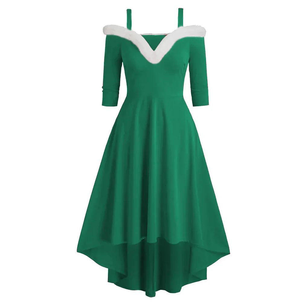 Women's Deep V Strapless Swing Off shoulder Christmas Costume Dress