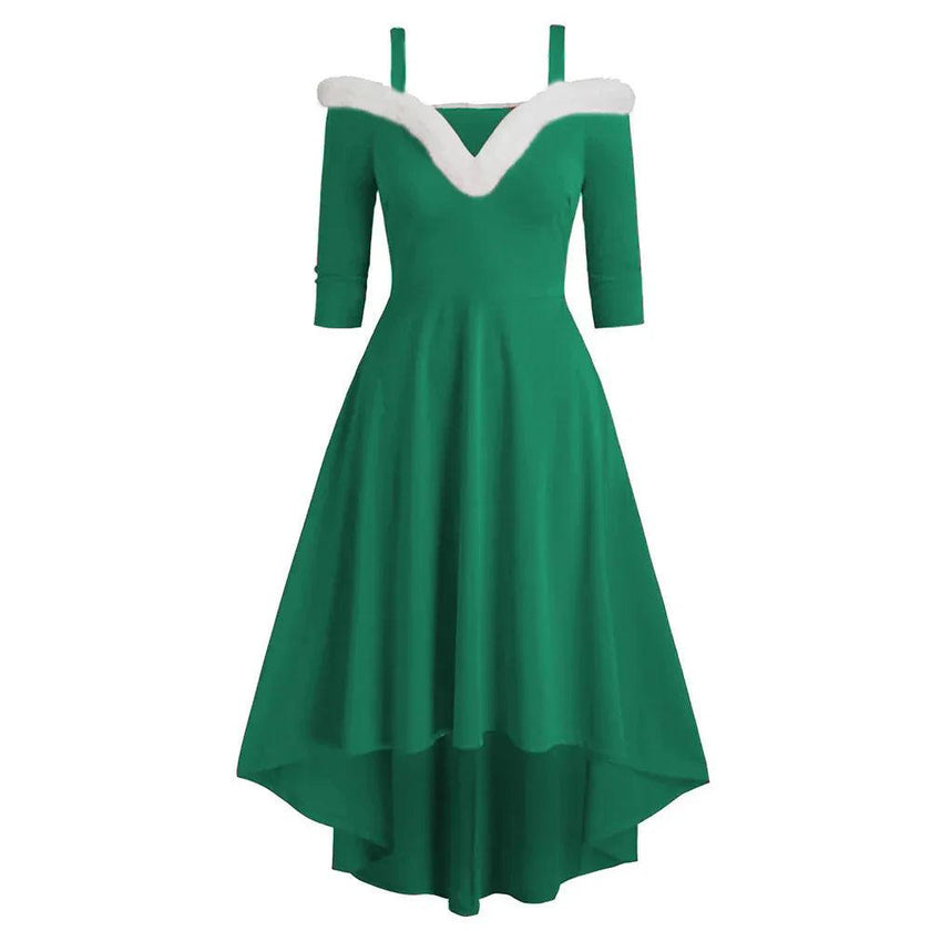 Women's Deep V Strapless Swing Off shoulder Christmas Costume Dress