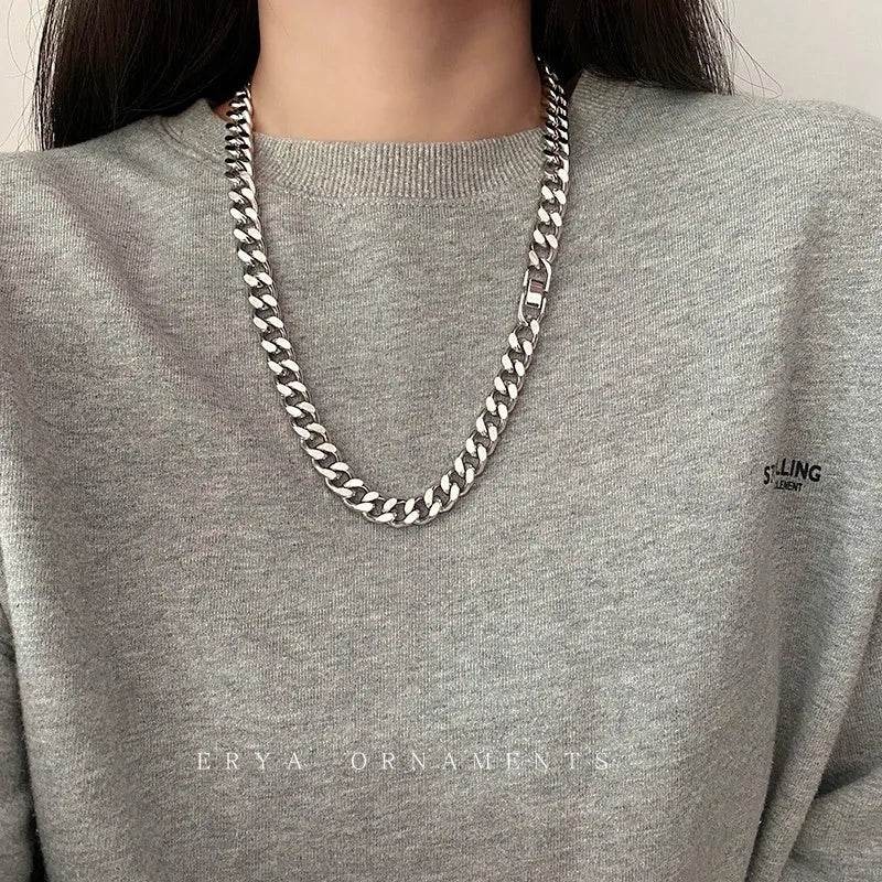 Thick Cuban Link Chain Titanium Steel Necklace Clavicle Chain