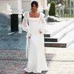 Women's Ruffled Long Sleeve Banquet Temperament High Waist Mop White Wedding  Party Fish Tail Styled  Dress Mermaid Dress