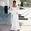 Women's Ruffled Long Sleeve Banquet Temperament High Waist Mop White Wedding  Party Fish Tail Styled  Dress Mermaid Dress
