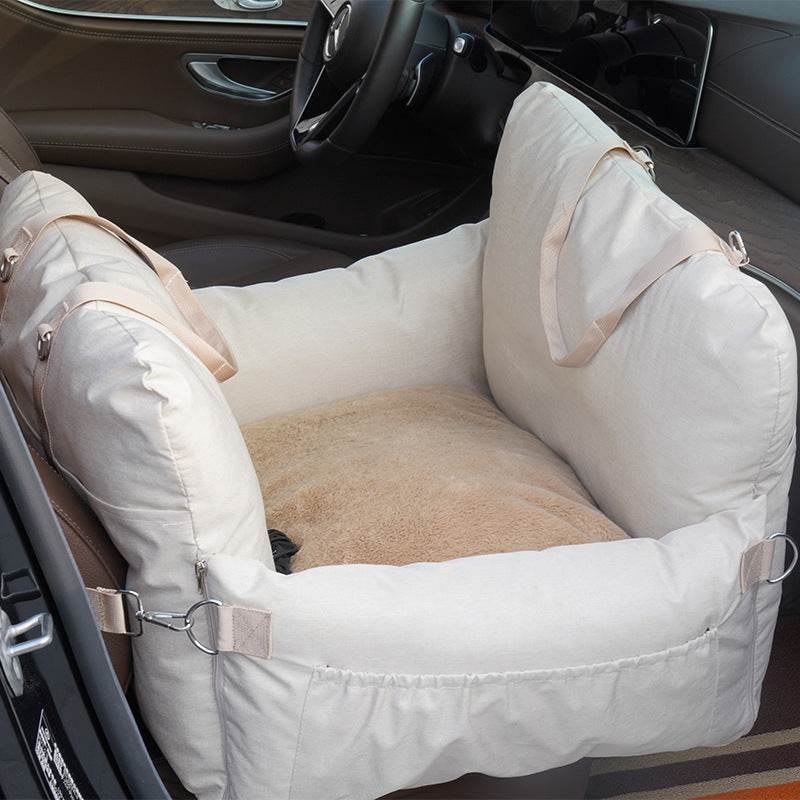 Pet Booster Seat for Dogs & Cats – Plush Front Car Seat (Beige, 60×50×43cm)