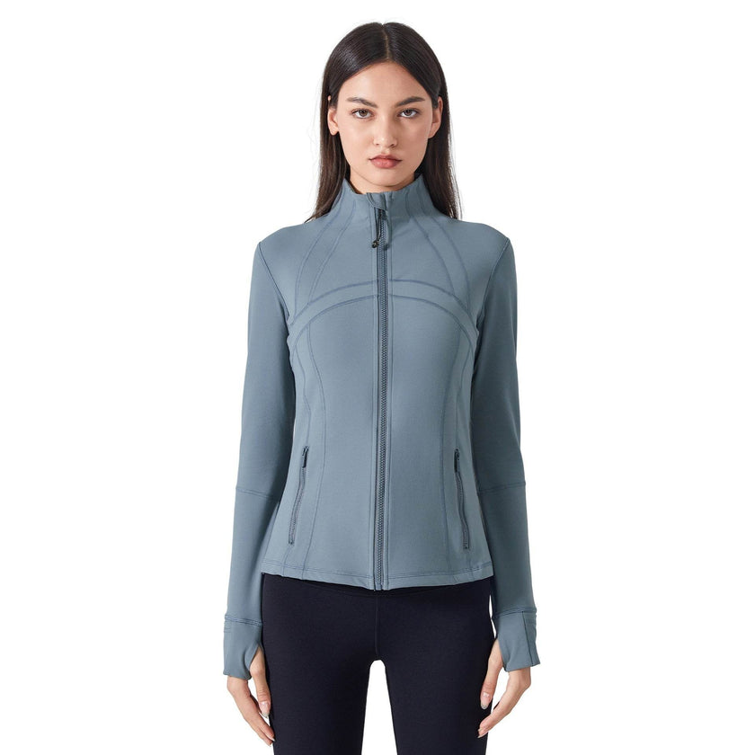 Long Sleeve Workout Tops for Women Halter Neck Zip Up gym top