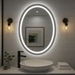 Noir Éclipse Oval LED Bathroom Mirror — Front Glow Frosted Ring + Back-Lit Halo, Dimmable, Anti-Fog & Memory (3000K/4000K/5000K) | 24
