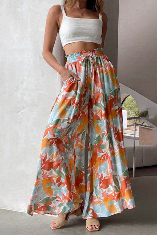 Printed Comfortable Casual High Waist  Wide-leg Floral Palazzo Trousers women