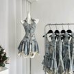 Waist-tight Halter Denim Dress Women's Distressed Retro Slimming Skirt