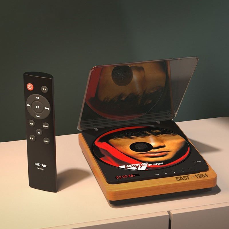 Retro Turntable CD Player with Bluetooth, Vinyl-Style Wood Audio Player with Optical Output & USB Playback