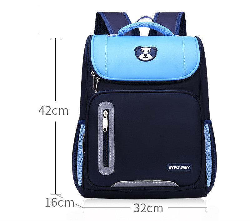 Kids Colour-Contrast Nylon School Backpack – Lightweight Children's Bag with Panda Patch (Blue, Red, Green)