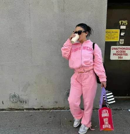 Ins Letter Sports Suit Zip-up Hooded Cropped Sweatshirt  jogging  pant tracksuit Fashion Womens Clothing Two piece joggers