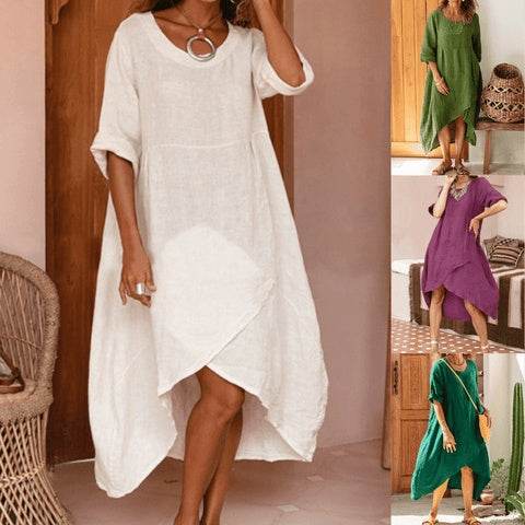 Women's Loose Casual Maxi Dress with Pocket – Cotton Linen Boho Long Dress
