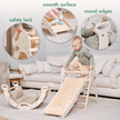 Ensemble d'escalade Montessori 4-en-1 : Triangle de Pikler, arche, planche à glisser et coussin pour les tout-petits (1–3 ans)