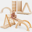 4in1 Montessori Climbing Set: Triangle Ladder + Climbing Arch + Slide Board + Cushion Beige