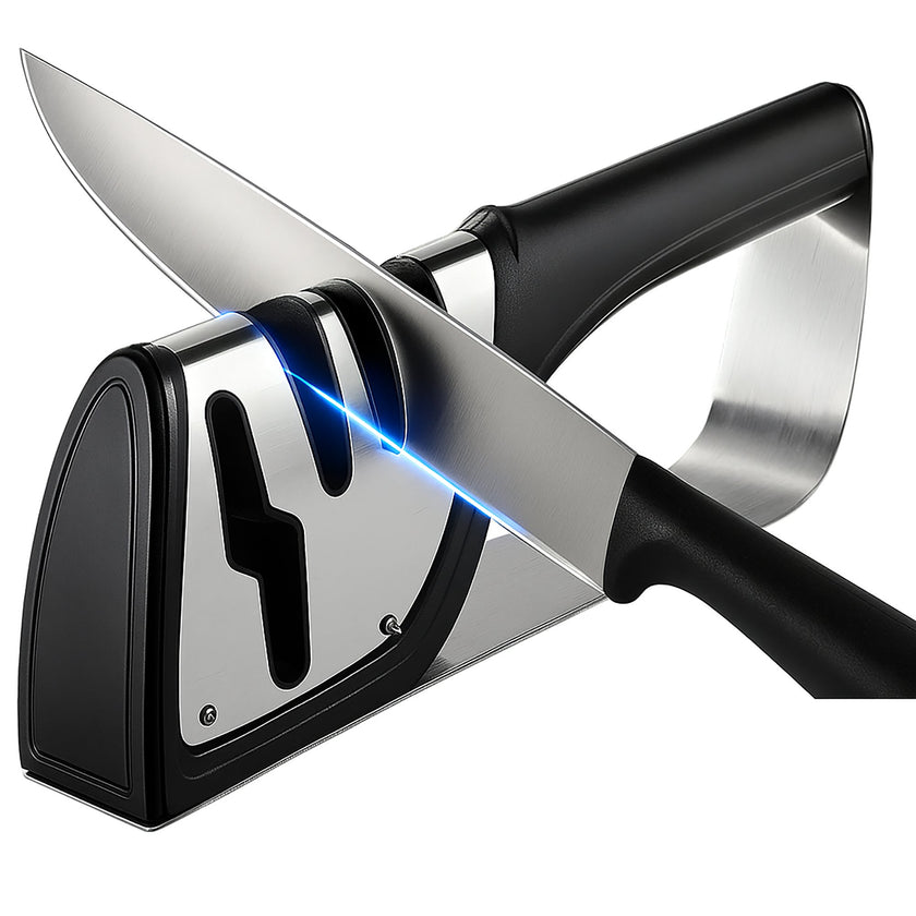 4-in-1 Knife Sharpener Professional Kitchen Knife & Scissor Sharpener with 3-Stage Sharpening System Anti-Slip Base, Ergonomic Handle, Stainless Steel Design for Home & Chef Use