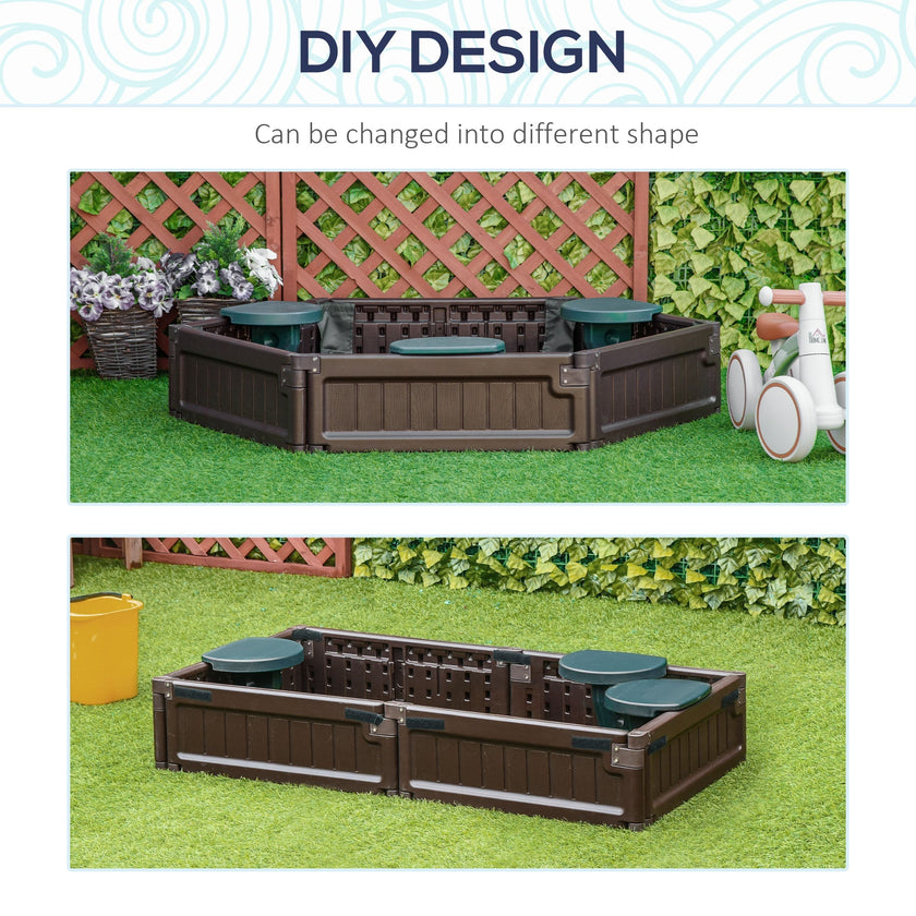 Outsunny Sandbox for Kids with Cover DIY Sandpit Outdoor Play 3 Seats Bottom Liner Backyard