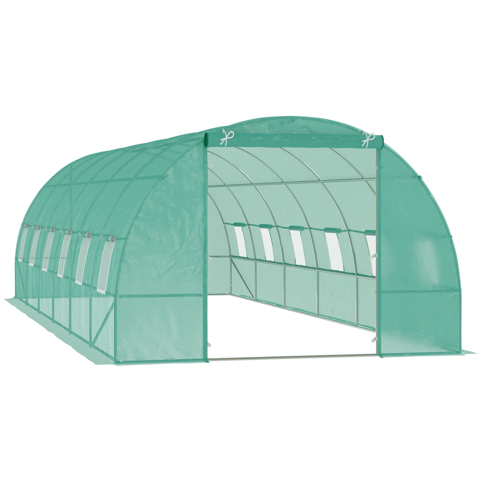 Outsunny Large Walk-in Tunnel Greenhouse: 26.2'x10'x6.7' Steel Frame for Outdoor Garden Plants, Green