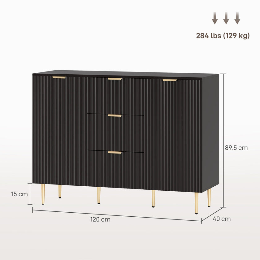 Ellis Modern Kitchen Buffet/Hallway Cabinet with 3 Drawers-Black