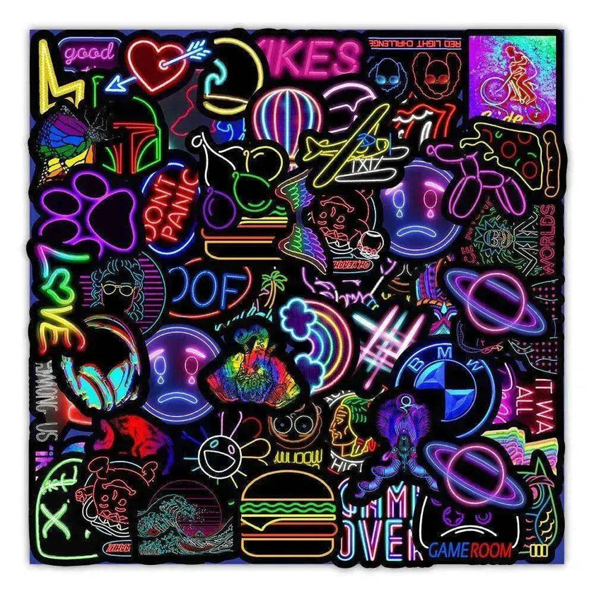 50 New Neon Stickers Car Trunk Phone Water Cup Decoration Stickers