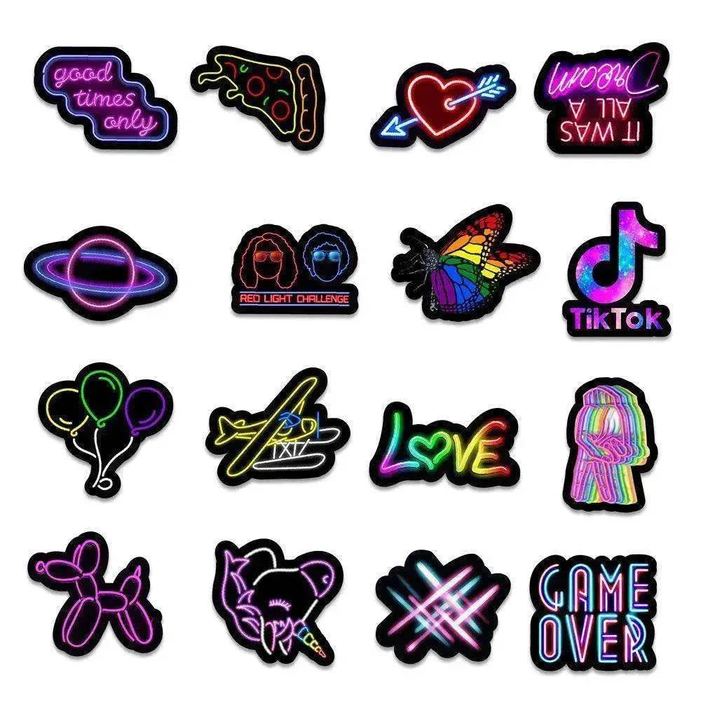 50 New Neon Stickers Car Trunk Phone Water Cup Decoration Stickers