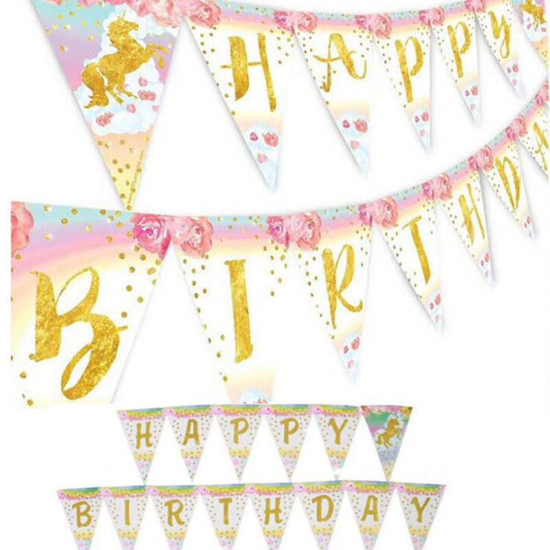 Birthday Party Decorations Banner Set – Colorful Pull Flag & Bunting Kit