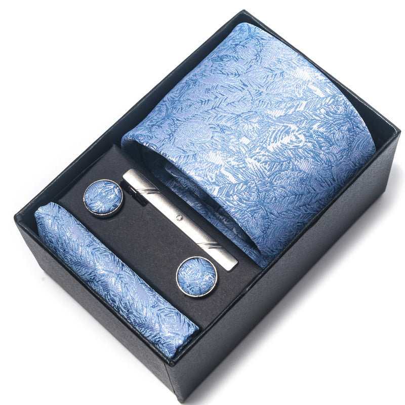 Men's Jacquard Woven Formal Tie Set – Rayon Arrow Necktie with Handkerchief, Tie Clip & Cufflinks | Canada & USA