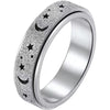 Rotating Ring - Stress Anxiety Relief - Stainless Steel - Silver Moon and Star