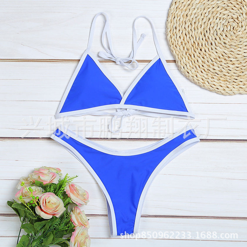 Women's Halter Triangle Bikini Set – Contrast Trim