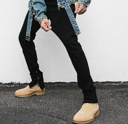 Ankle Zip Denim Jeans for Men | Black Slim Fit