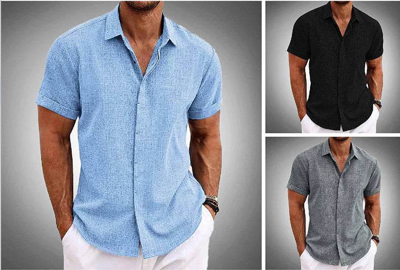 Men's Solid Color Loose Linen Short-sleeved shirt