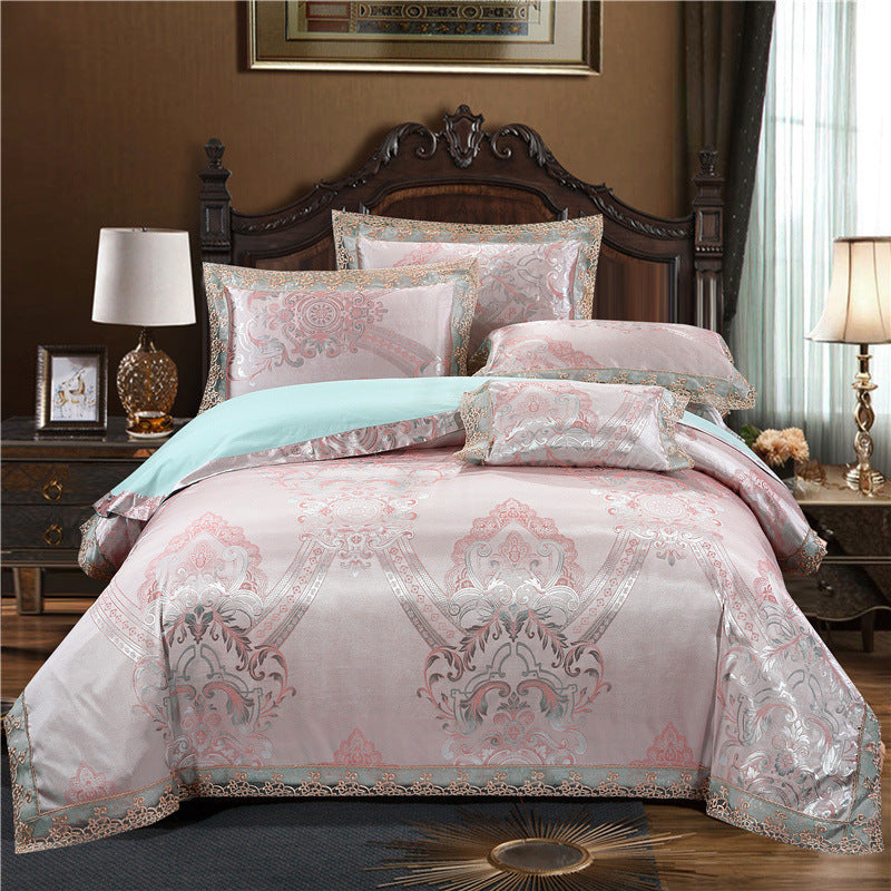 Jacquard Cotton Four‑Piece Luxury Bedding Set – Pure Cotton Duvet Cover & Silk‑Satin Finish Bed Sheet