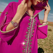 Women's Luxury Rose Red Hooded Middle East Moroccan Dubai Style Dress Fancy Embellish Summer Turkish dress