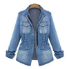 Fitted Zip up Lapel Women Denim Jacket