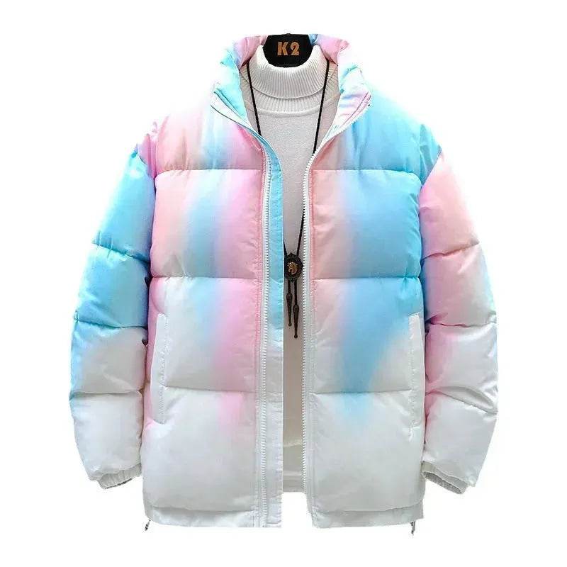 Fashion Stand-up Collar Gradient Coat Couples Winter Warm Plush Thickened Jacket With Pockets Loose Outwear Top For Women Men Clothing