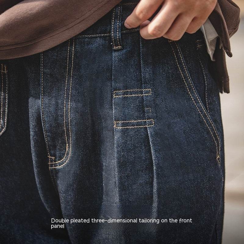 Vintage Denim Washed Elastic Waist Loose Jeans Cityboy Wide Leg Tapered Pants Men