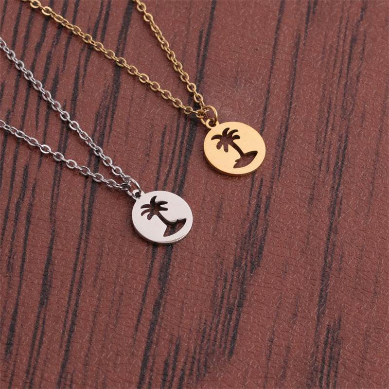 Titanium Steel Hollow Coconut Tree Pendant Neck Accessories Unisex
