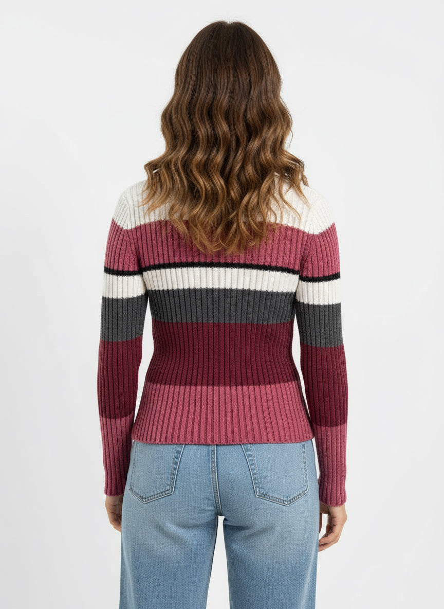 Y2K Striped Ribbed Turtleneck Sweater