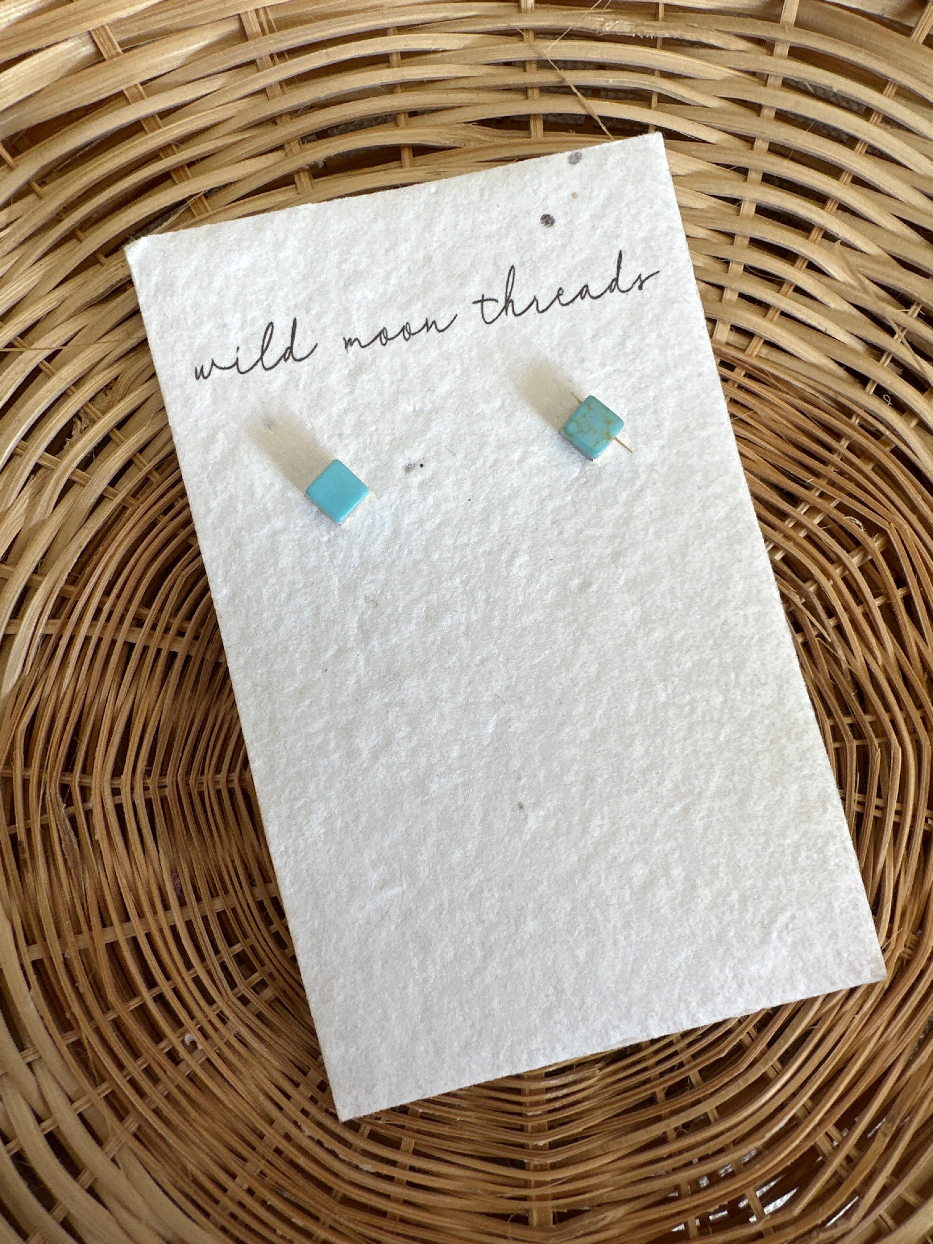 Wildmoon Threads Turquoise Stone Square Stud Earrings