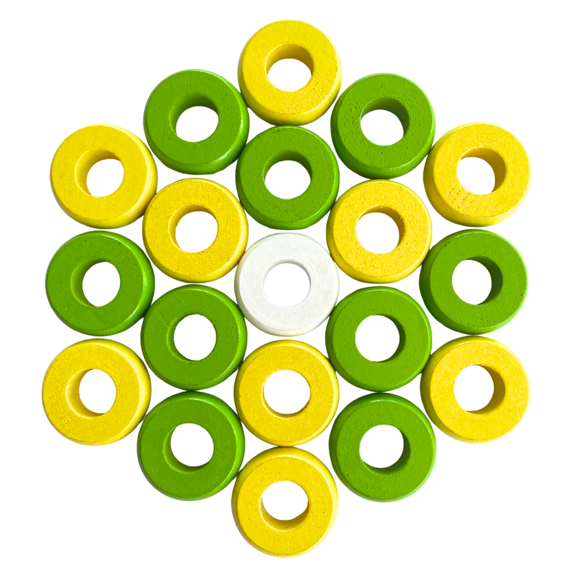 32 Yellow and Lime Green Carrom / Pichenotte Rings - (Yellow / Lime Green / Natural / Black / White) - Anneaux De Pichenottes - Game Accessories / Accessoires De Jeu