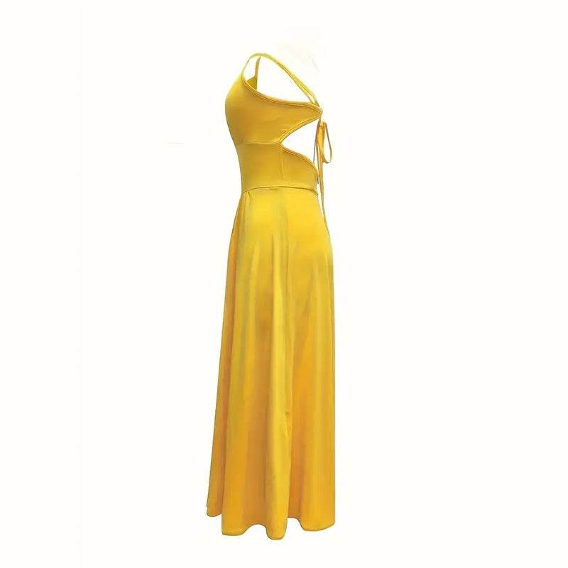 Elegant V Neck Summer Maxi Slit Dress Spaghetti Strap High Slit Long Dress