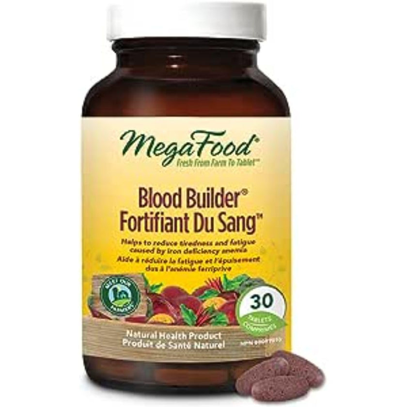 MegaFood Blood Builder - Vegan Iron Supplements with Vitamin C, Folic Acid, Vitamin B12, Beet Root - Iron Supplement for Anemia Prevention - 30 Tablets 🍁 All In One Marketplace Canada