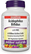 Webber Naturals Acidophilus Bifidus with FOS, 6 Billion Active Cells, 4 Probiotic Strains, 180 Capsules, For Digestive Health, Vegetarian 🍁 All In One Marketplace Canada