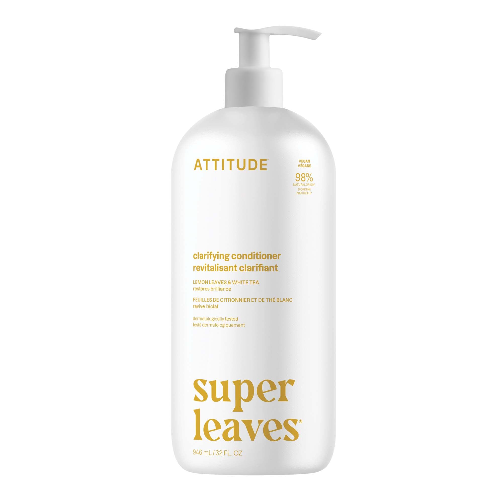 ATTITUDE Clarifying Hair Conditioner, Restores Shine, Naturally Derived Ingredients, Vegan Detangler, Dermatologically Tested, Lemon Leaves and White Tea, 946 mL 🍁 All In One Marketplace Canada