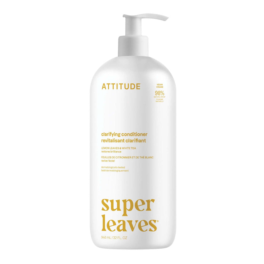 ATTITUDE Clarifying Hair Conditioner, Restores Shine, Naturally Derived Ingredients, Vegan Detangler, Dermatologically Tested, Lemon Leaves and White Tea, 946 mL 🍁 All In One Marketplace Canada