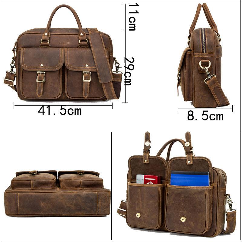 Retro Crazy Horse Leather Weekender Travel Duffel Bag with Laptop Compartment
