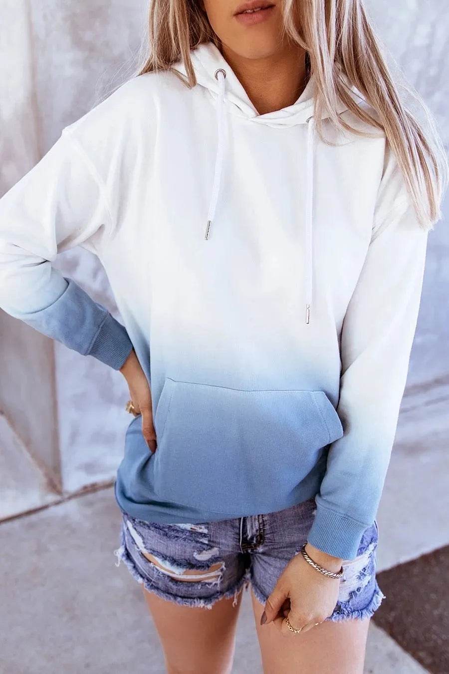 Women Tie-dye print hooded long sleeves
