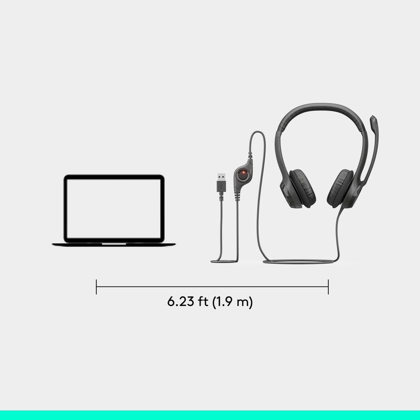 Logitech H390 Wired Headset for PC/Laptop, Stereo Headphones with Noise Cancelling Microphone, USB-A, in-Line Controls, Works with Chromebook - Black, 1 Pack 🍁 All In One Marketplace Canada