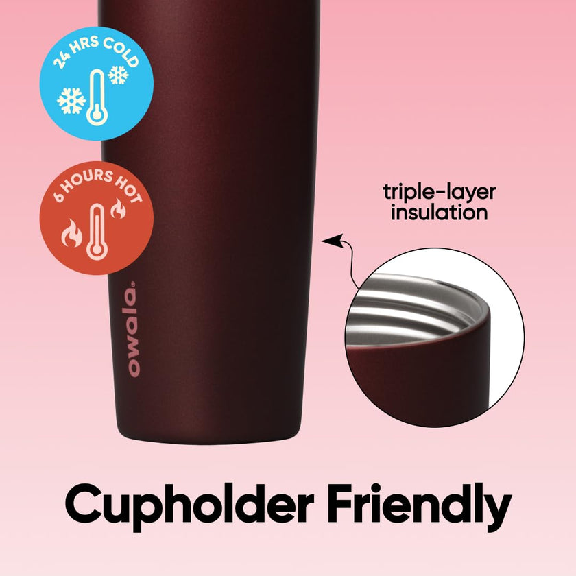 Owala SmoothSip Slider Insulated Stainless Steel Coffee Tumbler, Reusable Iced Coffee Cup, Hot Coffee Travel Mug, BPA Free 20 oz, Black Cherry 🍁 All In One Marketplace Canada