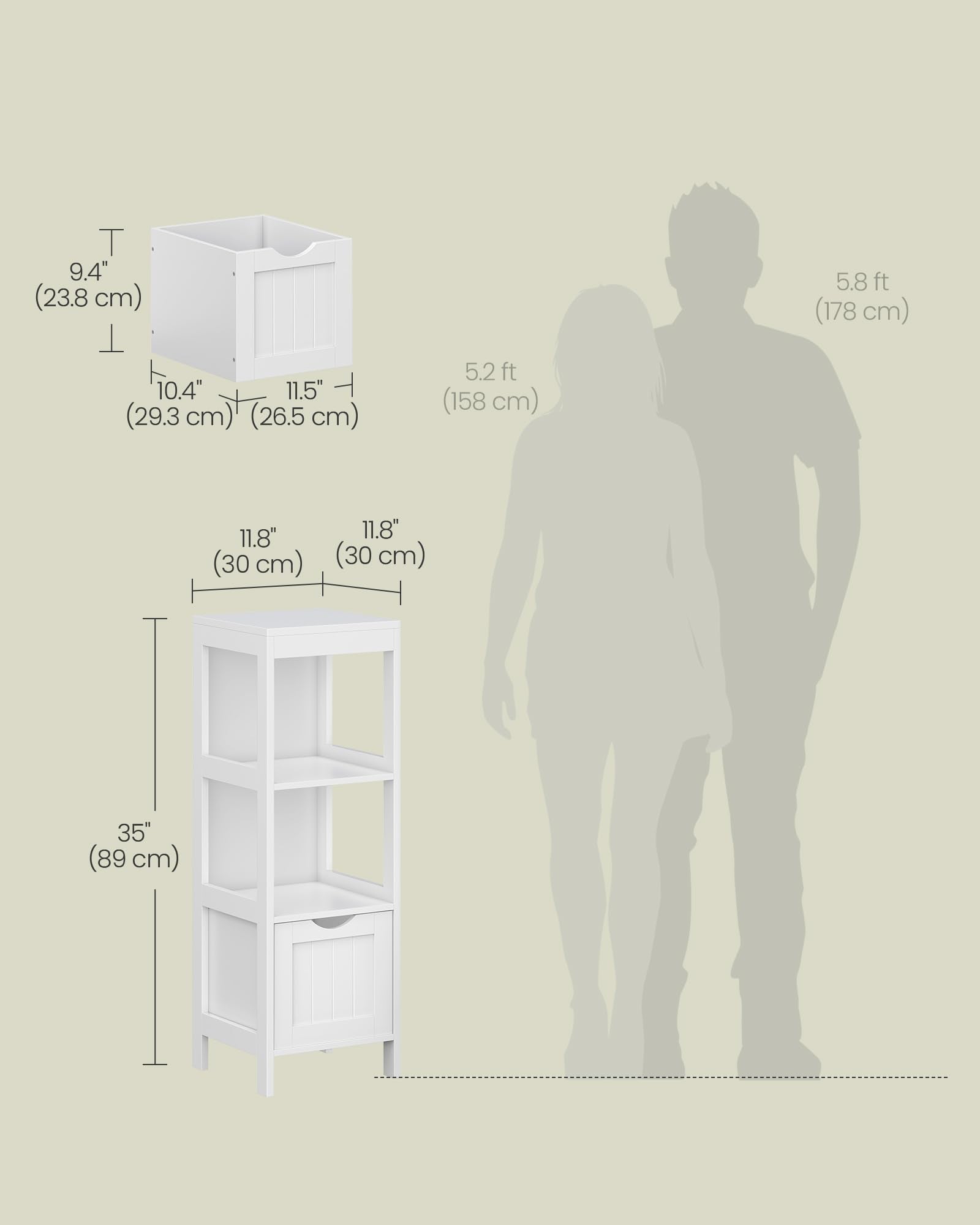 VASAGLE Bathroom Floor Cabinet, Bathroom Storage Organizer Rack Stand, Multifunctional Corner Unit, 2 Drawers, 89 cm in Height, White UBBC42WT 🍁 All In One Marketplace Canada