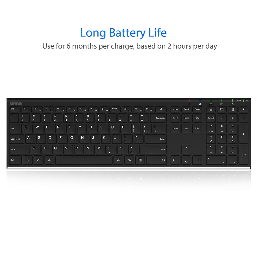 Arteck 2.4G Wireless Keyboard Stainless Steel Ultra Slim Full Size Keyboard with Numeric Keypad for Computer/Desktop/PC/Laptop/Surface/Smart TV and Windows 10/8/ 7 Built in Rechargeable Battery 🍁 All In One Marketplace Canada