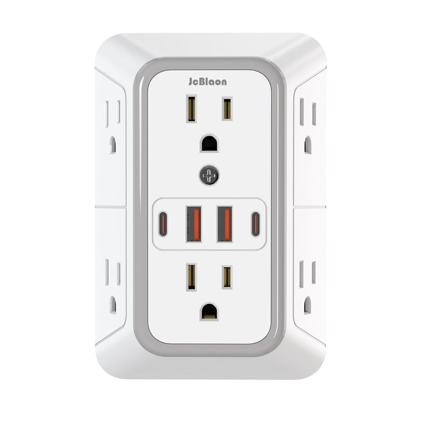 JcBlaon Outlet Extender Surge Protector - 6 Outlet Splitter with 4 USB Ports (2 USB C), Multiple Plug Expander Wall Charger, 3 Sided Multi Plug Wall Adapter Power Strip for Home Office Kitchen Travel 🍁 All In One Marketplace Canada