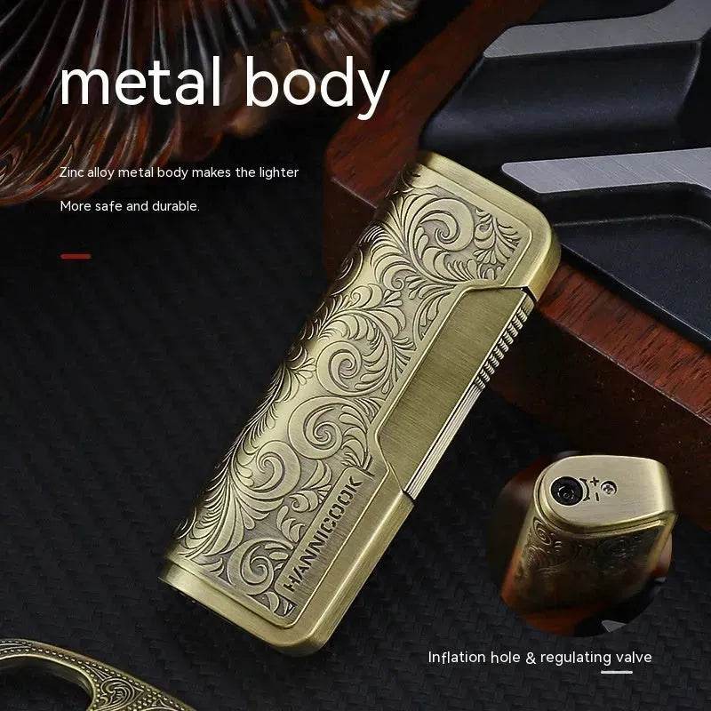 Embossed Portable Metal Alloy Cigar Cutter and Torch Lighter Gift box set